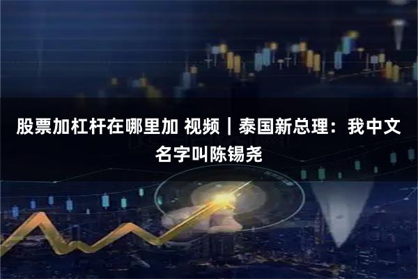 股票加杠杆在哪里加 视频｜泰国新总理：我中文名字叫陈锡尧